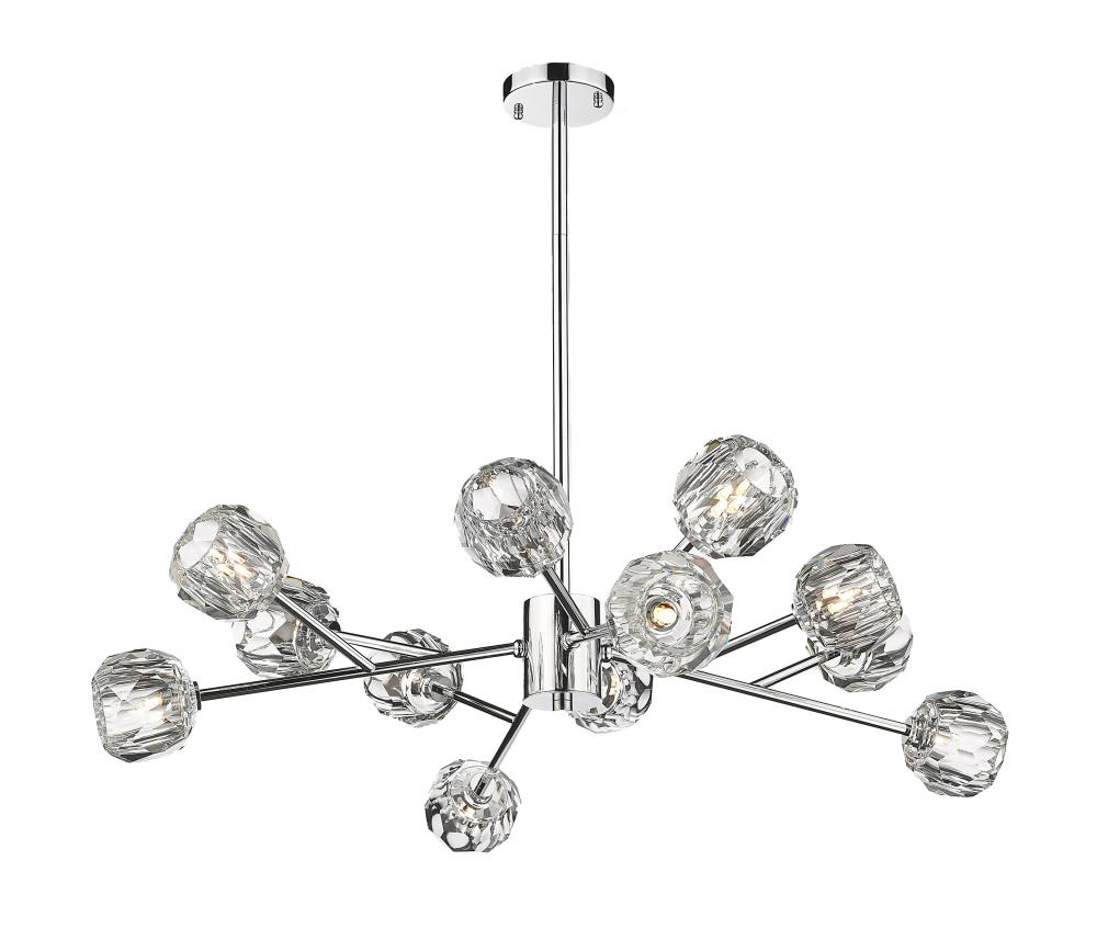 12-Light Chrome Chandelier With Clear Crystal Shades